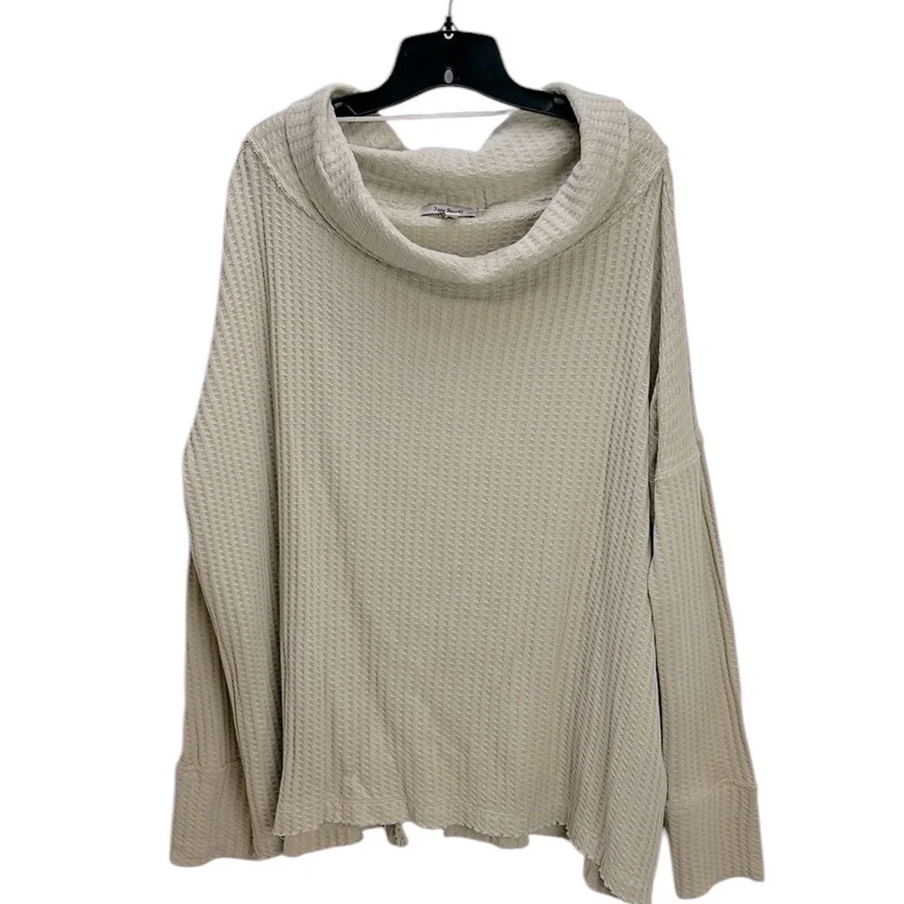 Free‎ People Stone Cold Juicy Long Sleeve Waffle Knit Top L Oversized Cowl Neck
